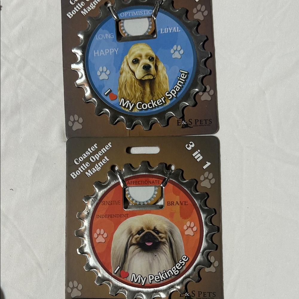Dog Breed Coaster Bottle Opener Magnet - Cocker Spaniel and Pekingese